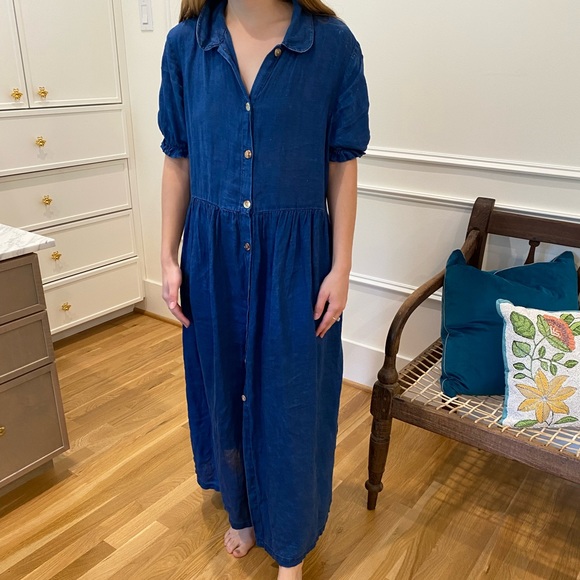 knee length dresses for ladies Zara Pale Blue Linen Sleeveless Shift Dress main image 1